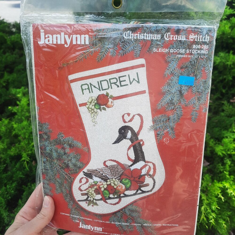 Vintage Janlynn Christmas Cross Stitch (00-285) Sleigh Goose Stocking - Sealed
